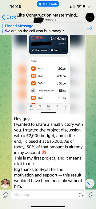 Sergey Closed £15K Private Project with £6K Profit — His First Deal After Joining 1