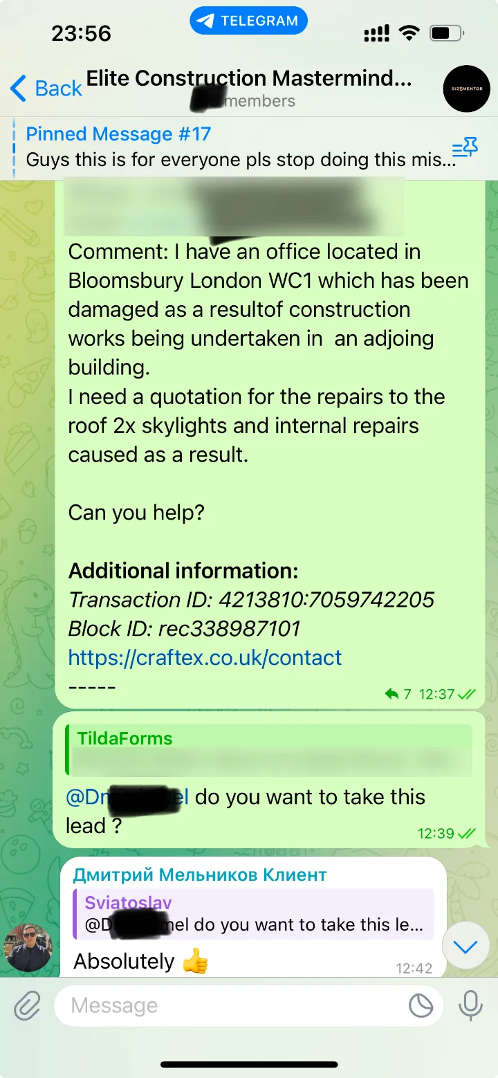 Office repairs, WC1: “Do you want to take this lead?” — “Absolutely.”
