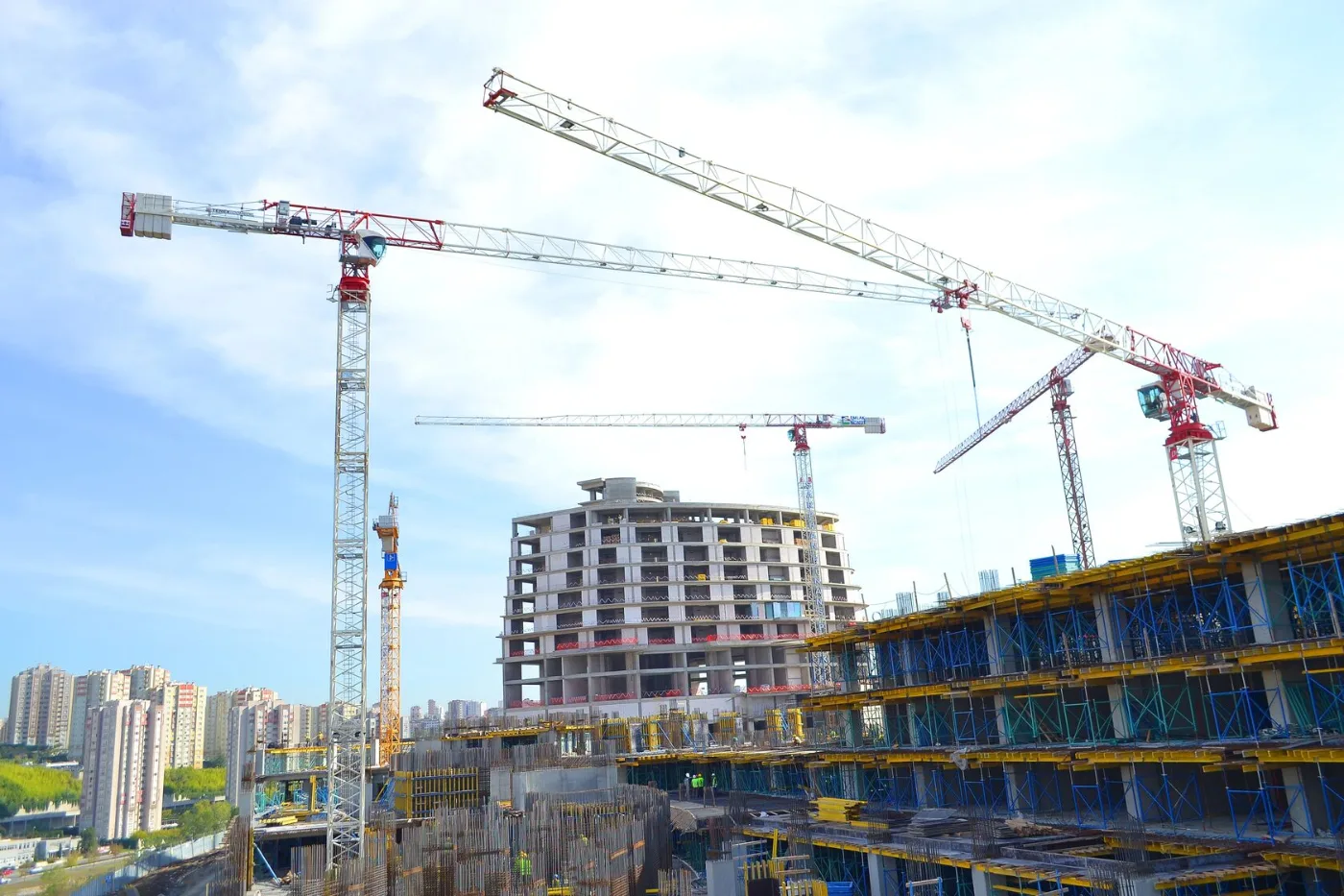 Tower cranes over a large UK construction project