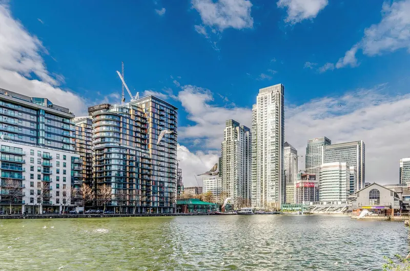 Canary Wharf towers across the dock