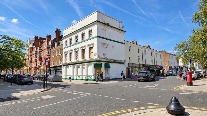 Corner building at a junction on Allitsen Road, St John's Wood, before redevelopment
