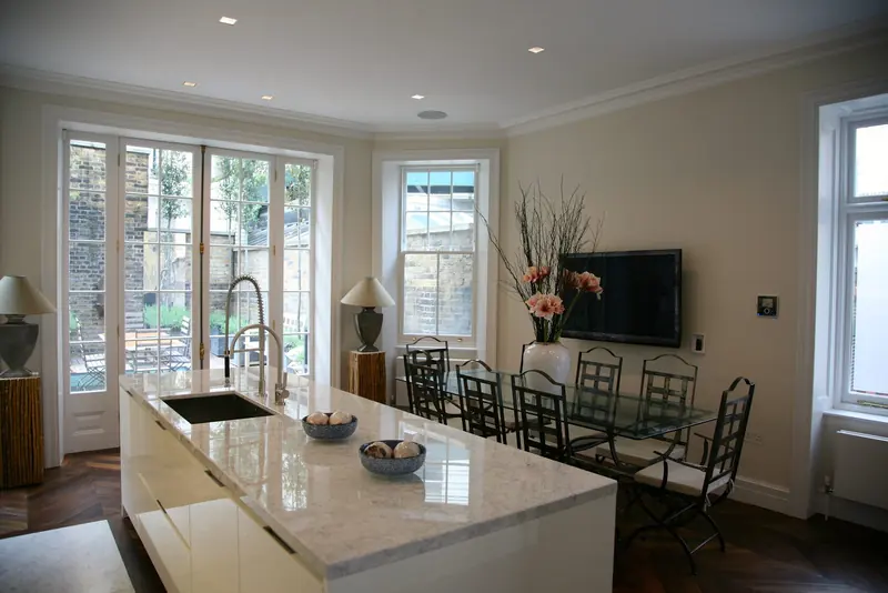 Kitchen and dining room in a refurbished period home