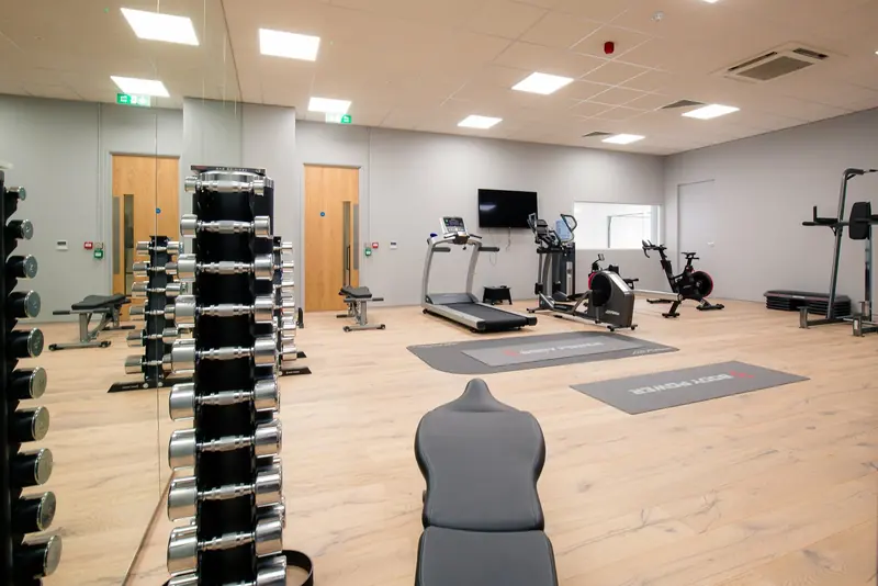 Office gym with free weights
