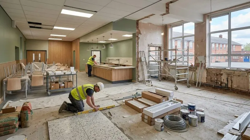 Operative laying floor during an office fit-out