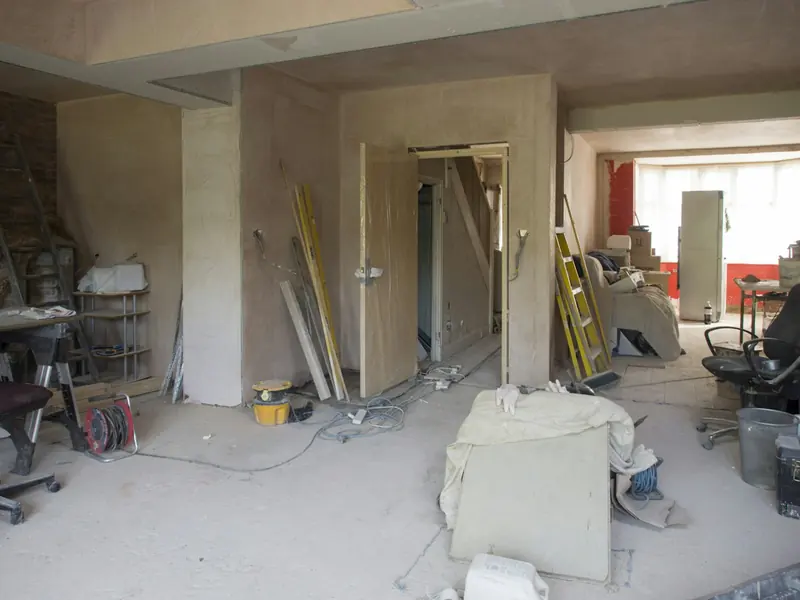 Builders' tools in a room during a house extension
