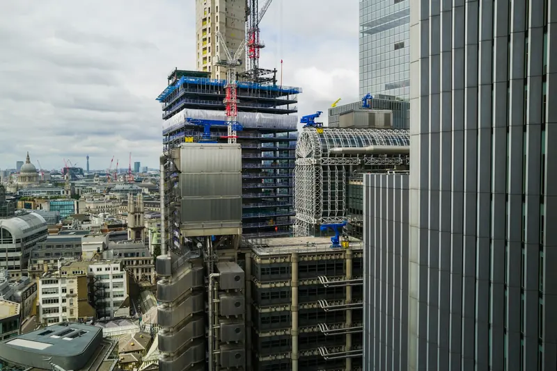 City skyline with a tower under construction