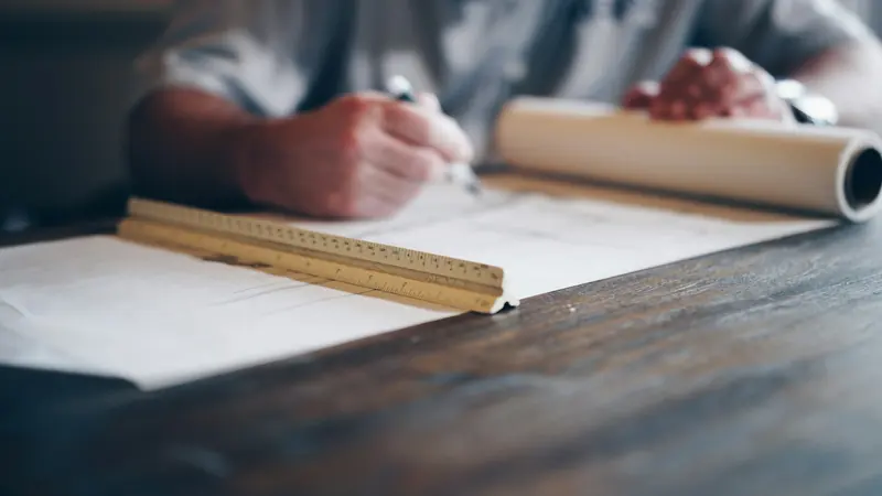 Drafting a plan on a drawing board
