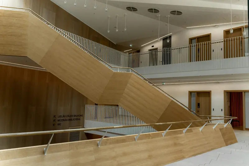 New timber staircase and galleried atrium in a commercial building