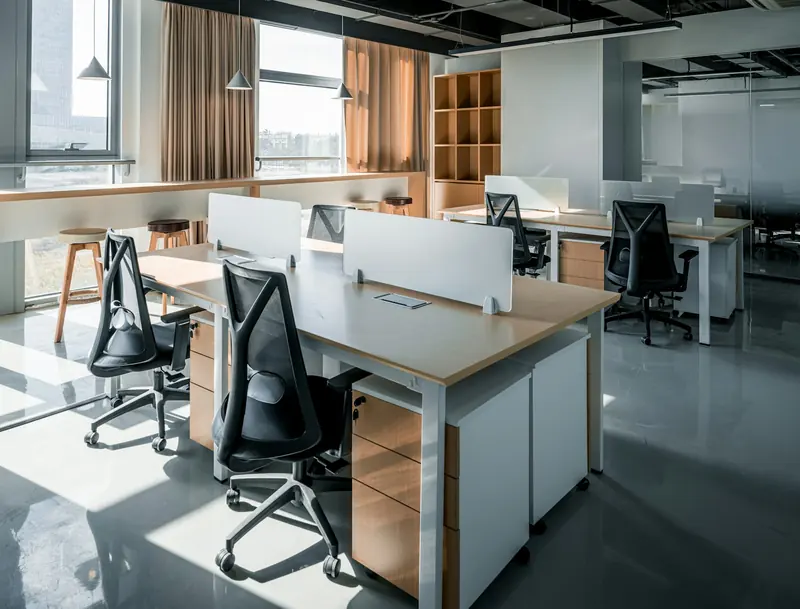 Office desks by a window