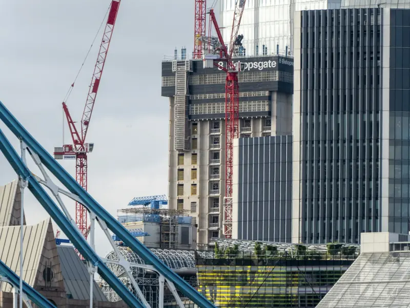 Office tower going up with a tower crane in the City of London