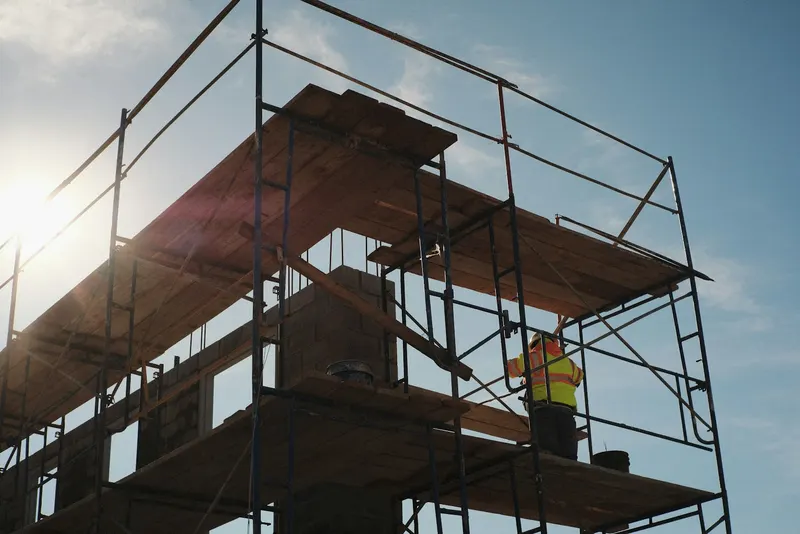 Scaffold against an evening sky on a building site