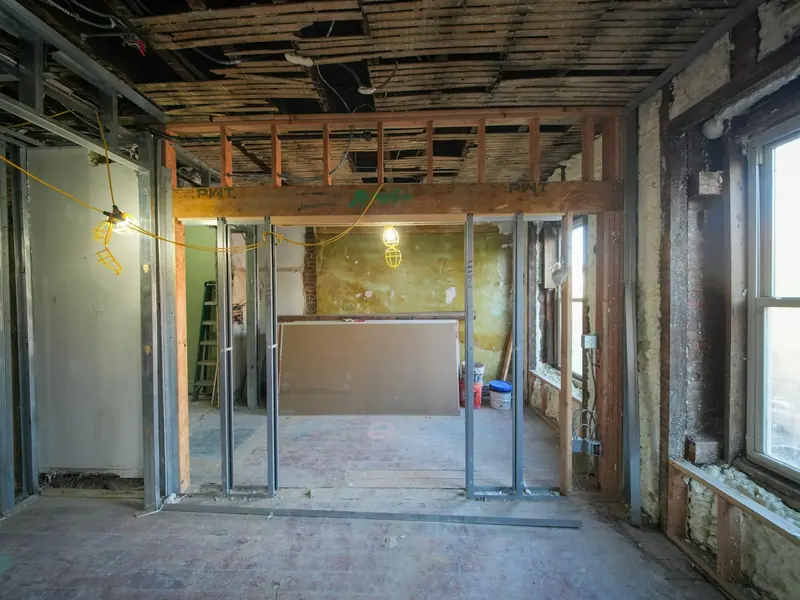 Shopfront fit-out with new stud framing and glazing
