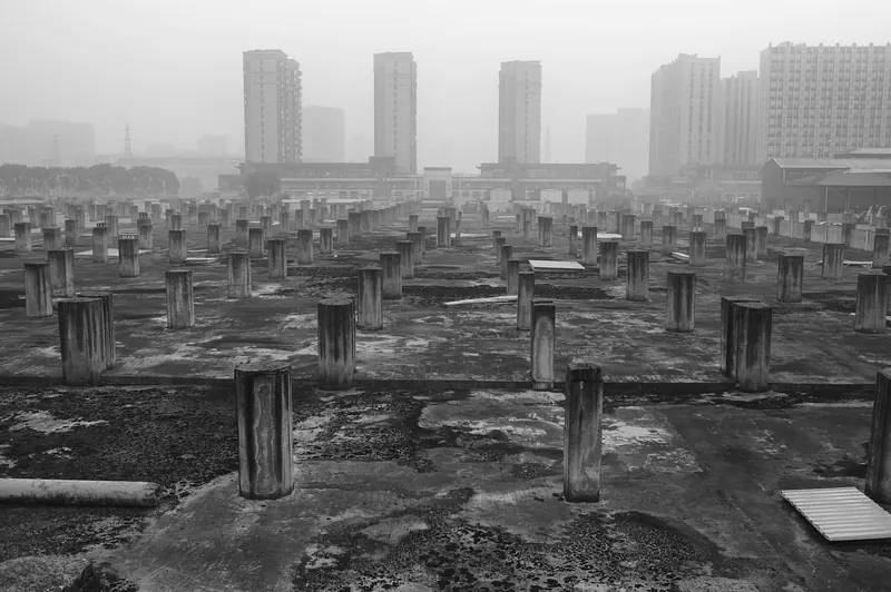 Stalled construction site with unfinished frames
