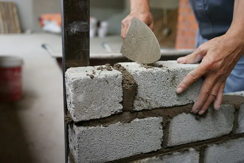 Mortar being applied to a brick wall