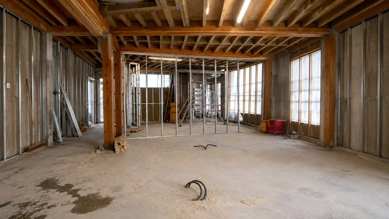 Timber frame interior during conversion works